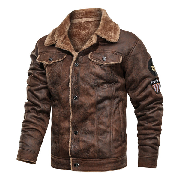 Jaqueta Masculina de Couro Camurça Forrada com Lã de Ovelha G5P6 - Jaqueta Masculina de Couro Casa Tech Loja Marrom PP 