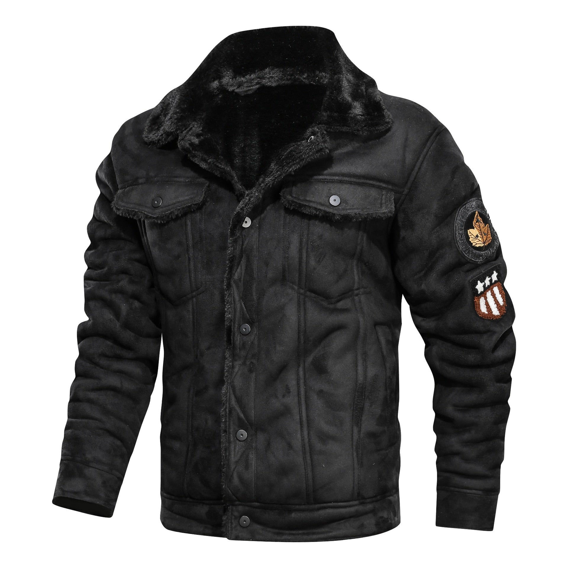 Jaqueta Masculina de Couro Camurça Forrada com Lã de Ovelha G5P6 - Jaqueta Masculina de Couro Casa Tech Loja Preto PP 