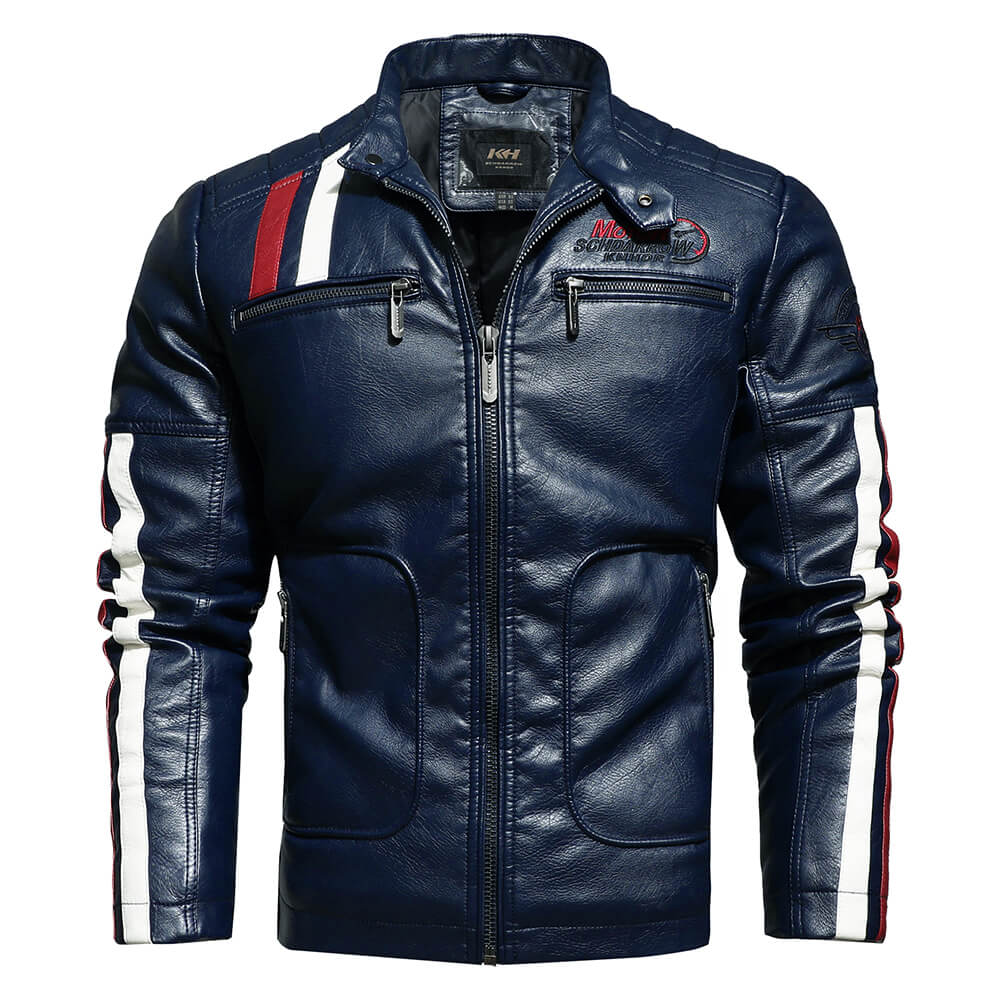 Jaqueta Masculina de Couro para Motoqueiros JCM20 - Jaqueta Masculina de Couro para Motoqueiros Casa Tech Azul PP 