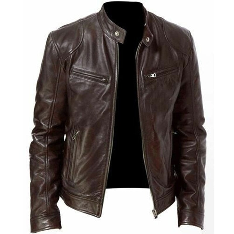 Jaqueta de couro masculina marrom escuro hotsell