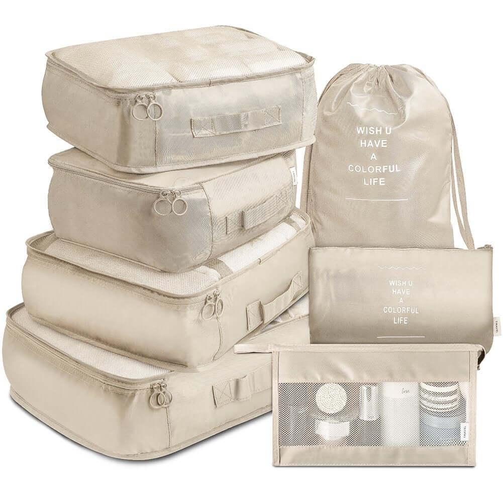 Kit Organizador de Mala de Viagem - 7 peças G10P6 - Kit Organizador de Mala de Viagem - 7 peças Casa Tech Loja Bege 