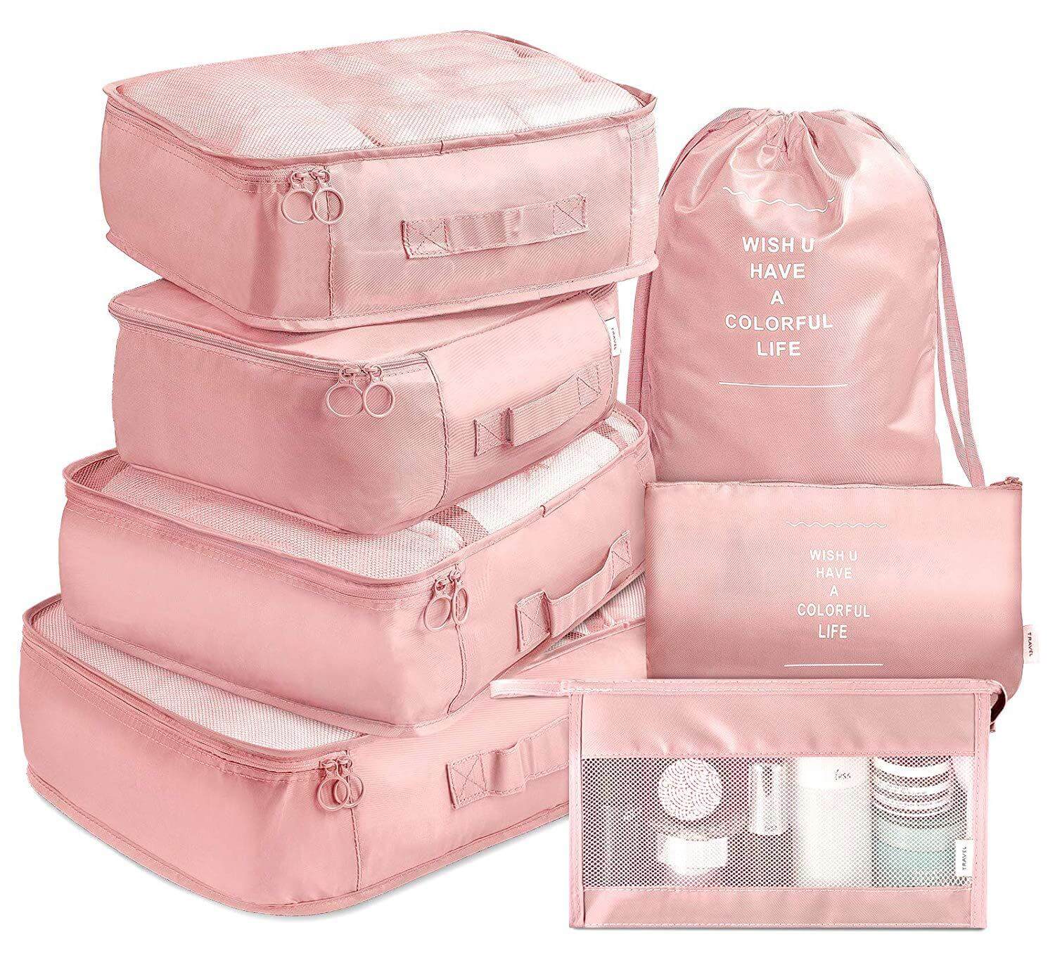 Kit Organizador de Mala de Viagem - 7 peças G10P6 - Kit Organizador de Mala de Viagem - 7 peças Casa Tech Loja Rosa 