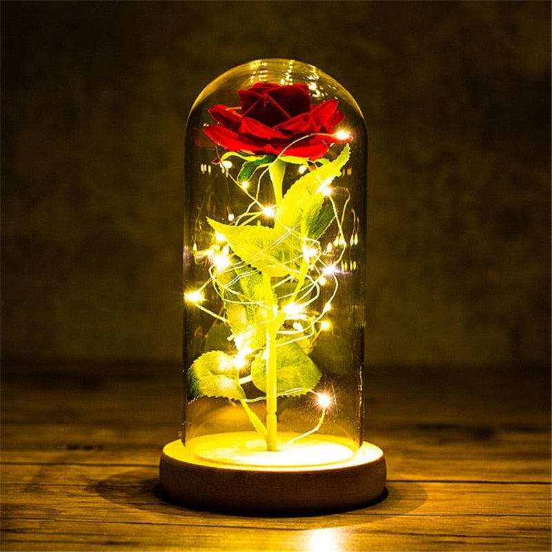 Luminária Rosa Encantada G4P22 - Luminária Rosa Encantada Casa Tech Loja A Bela e a Fera Base de Madeira 