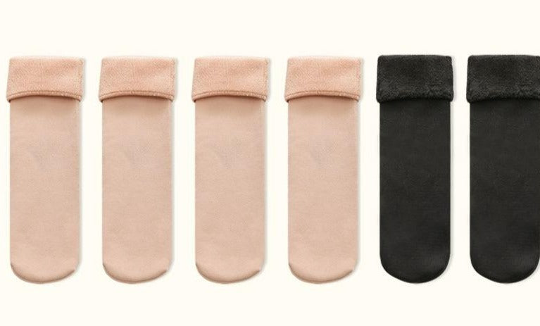 Meia Térmica Antiderrapante sem Costura Inverno Casa Tech Loja 2 pares bege 1 par preto 