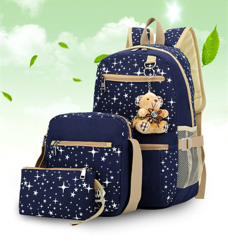 Mochila Escolar Feminina - Kit com 3 peças + 1 Chaveiro BOL28 - Mochila Escolar Feminina - Kit com 3 peças + 1 Chaveiro Casa Tech Loja 