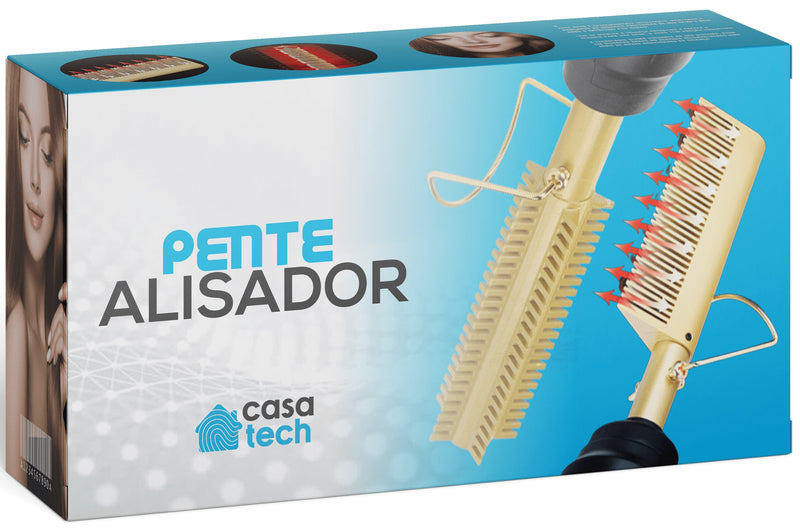 Pente Alisador Elétrico Dourado EAB07 - Pente Alisador Elétrico Dourado Casa Tech 