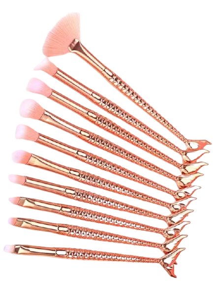 Pincel de Maquiagem de Sereia kit com 10 unidades G5P5 - Pincel Sereia Casa Tech Loja Dourado 