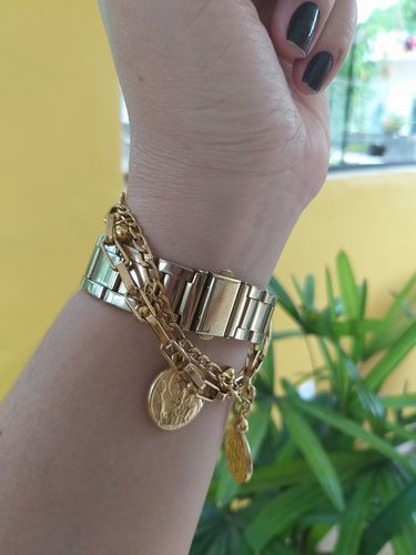 Pulseira Banhada a Ouro 18K – Pingentes de São Bento Casa Tech 