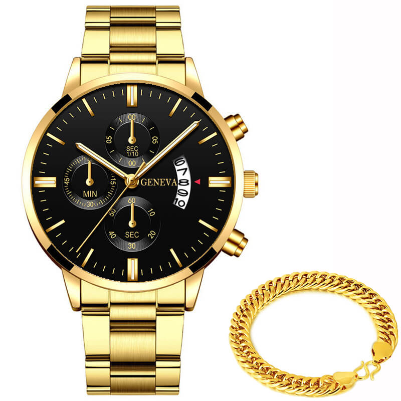 Relógio Geneva + Pulseira Brinde ACE13 - Relógio Geneva + Pulseira Brinde Casa Tech Loja Dourado 