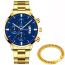 Relógio Geneva + Pulseira Brinde ACE13 - Relógio Geneva + Pulseira Brinde Casa Tech Loja Dourado e Azul 
