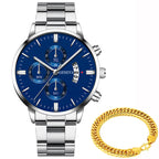 Relógio Geneva + Pulseira Brinde ACE13 - Relógio Geneva + Pulseira Brinde Casa Tech Loja Prata e Azul 