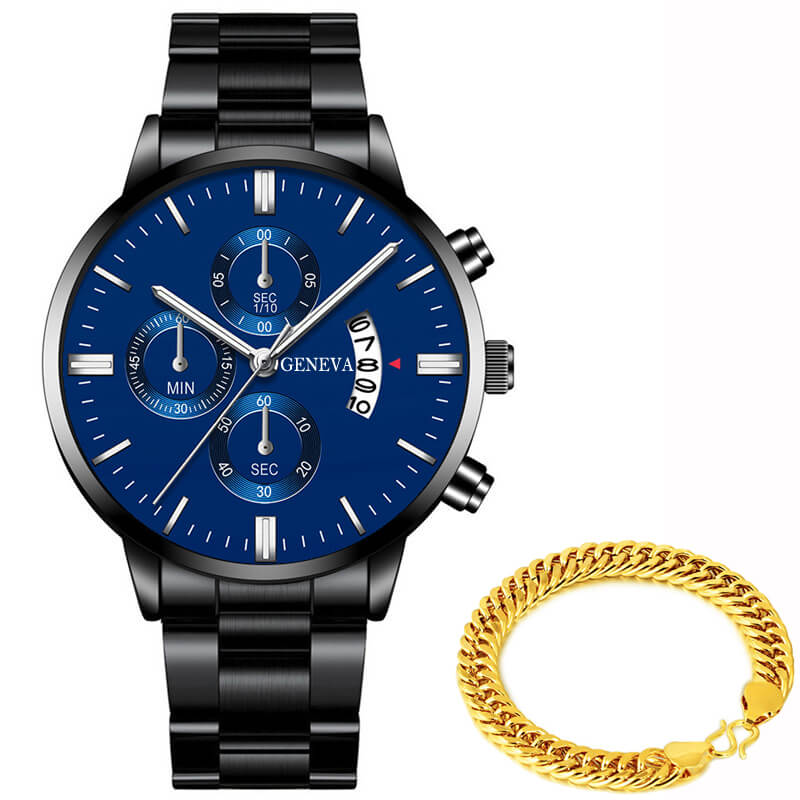 Relógio Geneva + Pulseira Brinde ACE13 - Relógio Geneva + Pulseira Brinde Casa Tech Loja Preto e Azul 