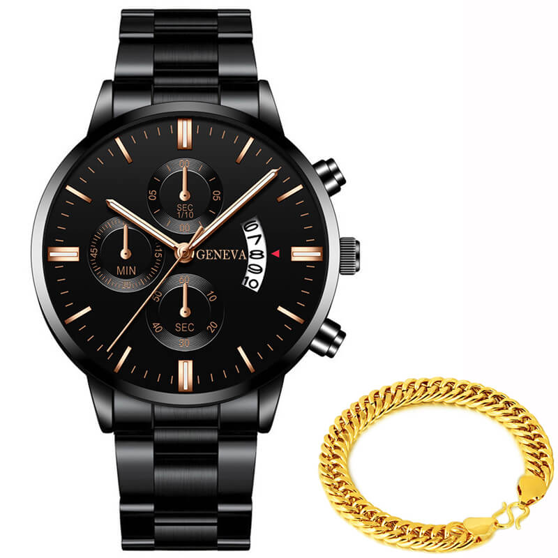 Relógio Geneva + Pulseira Brinde ACE13 - Relógio Geneva + Pulseira Brinde Casa Tech Loja Preto e Bronze 