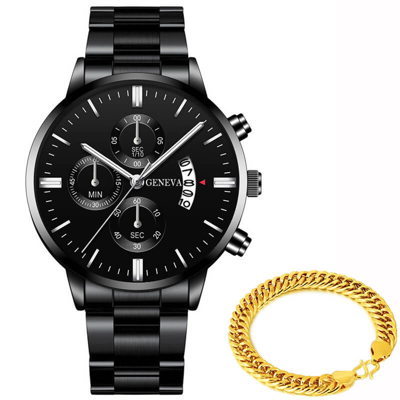 Relógio Geneva + Pulseira Brinde ACE13 - Relógio Geneva + Pulseira Brinde Casa Tech Loja Preto e Prata 