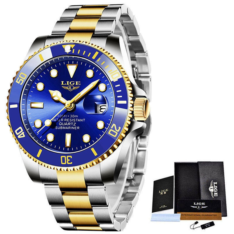 Relógio Lige de Quartzo - Original G2P27 - Relógio Lige de Quartzo - Original Casa Tech Loja Dourado Azul e Prata 