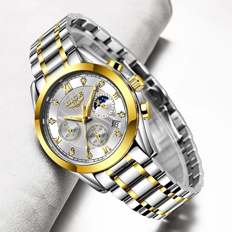 Relógio LIGE Feminino Gold Relógios Casa Tech Loja 