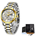 Relógio LIGE Feminino Gold Relógios Casa Tech Loja Dourado e Branco - Pulseira Prata 
