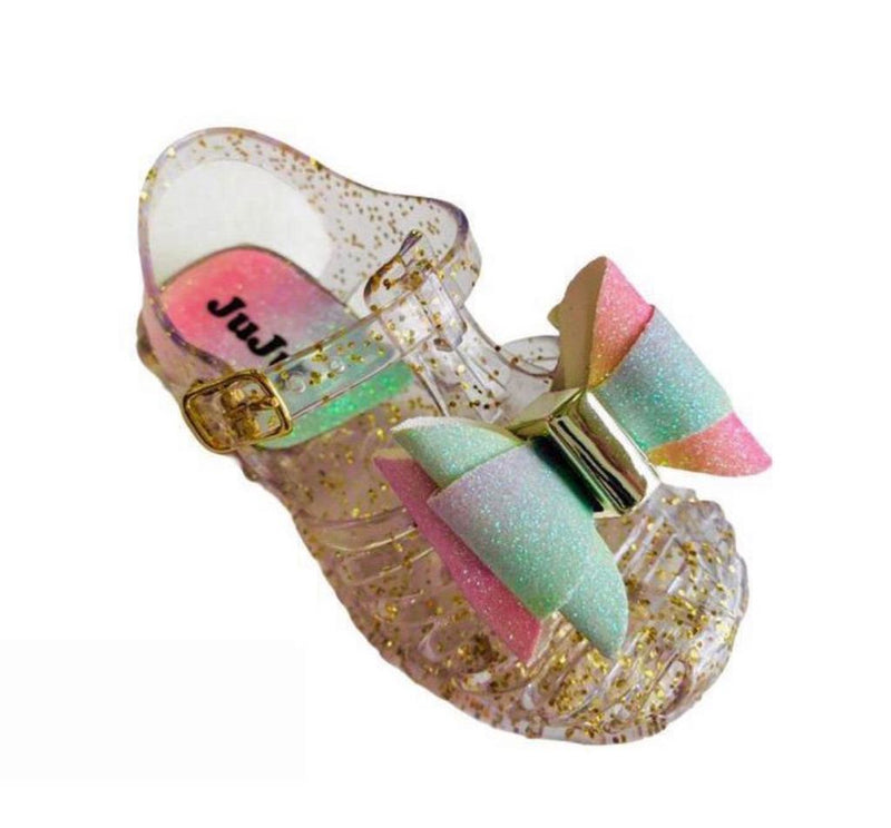 Sandália Infantil Colorida Com Laço e Glitter 0 Casa Tech Dourado 17 / 18 (12 cm) 