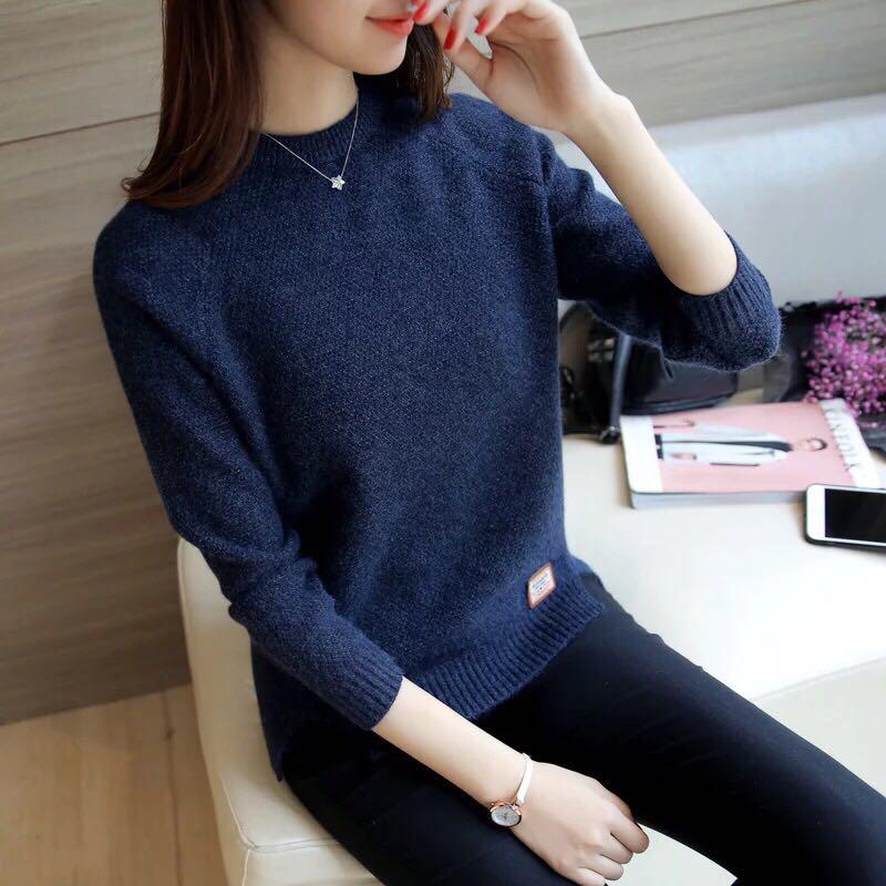 Suéter Feminino Tricot - Estilo Acadêmico JCF16 - Suéter Feminino Tricot - Estilo Acadêmico Casa Tech Azul M 