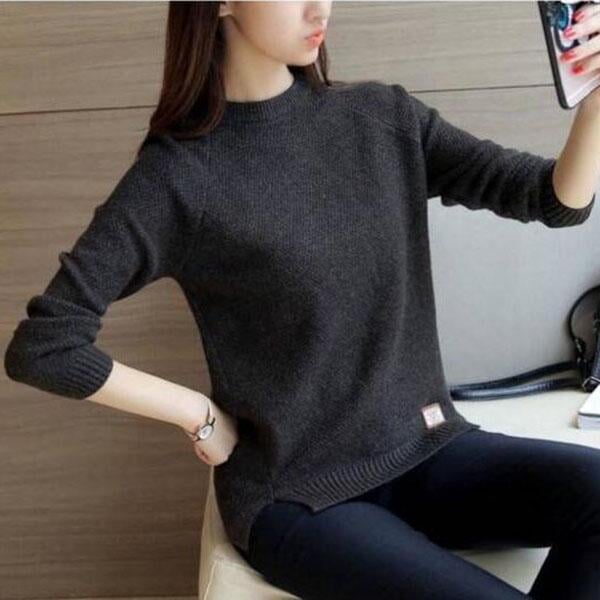 Suéter Feminino Tricot - Estilo Acadêmico JCF16 - Suéter Feminino Tricot - Estilo Acadêmico Casa Tech Cinza M 