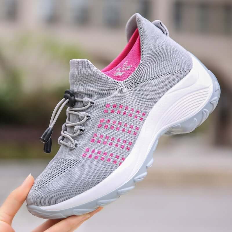 Tênis Ortopédico Feminino Macio Lilly G5P15 - Tênis Ortopédico Feminino Macio Lilly Casa Tech Loja Cinza e Rosa 33 