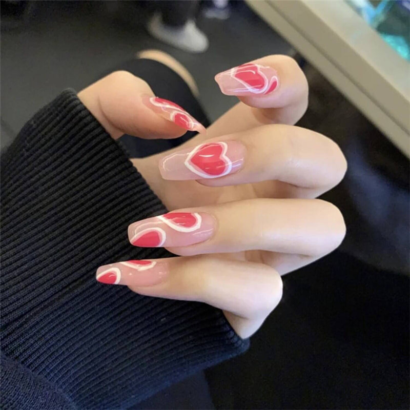 Unhas Decoradas Postiças KIT com 24 unidades G6P1 - Unhas Decoradas Postiças KIT com 24 unidades Casa Tech Loja Coração 