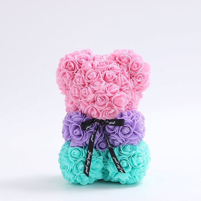 Urso De Rosas Romântico Teddy Flowers ROM05 - Teddy Flowers Casa Tech Rosa Lilás e Turquesa 