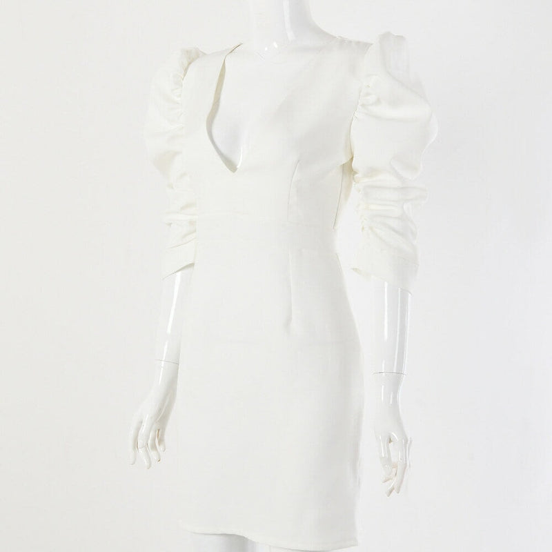 Vestido Branco Curto Manga Bufante Verão 2023 VEF1 - Vestido Branco Curto Manga Bufante Verão 2023 Casa Tech 