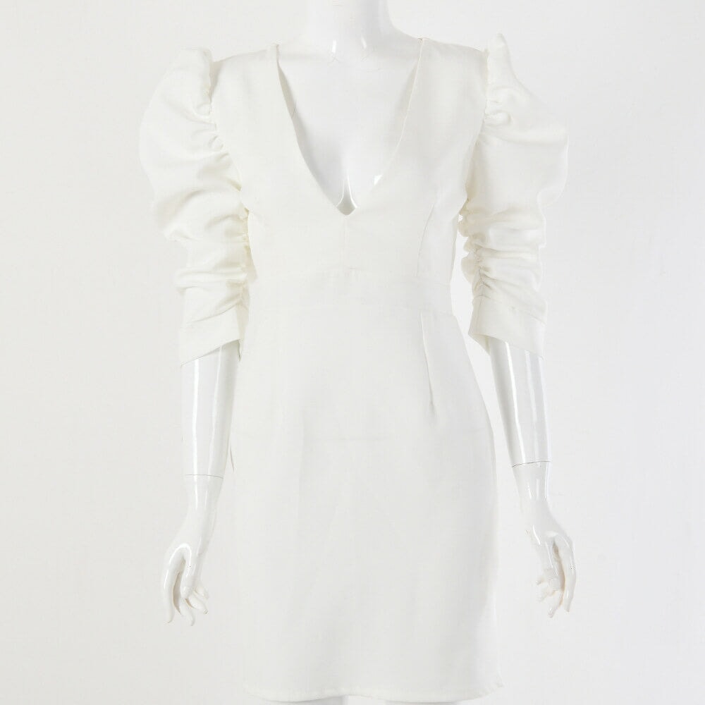 Vestido Branco Curto Manga Bufante Verão 2023 VEF1 - Vestido Branco Curto Manga Bufante Verão 2023 Casa Tech S 
