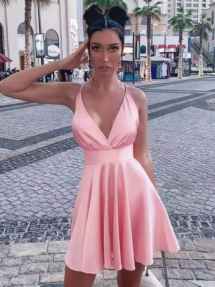 Vestido de Cetim Curto para Festa MODAF1 - Vestido de Cetim Curto para Festa Casa Tech Loja Rosa S 