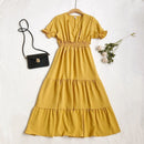 Vestido Midi Soltinho Verão VEF04 - Vestido Midi Soltinho Verão Casa Tech Amarelo 